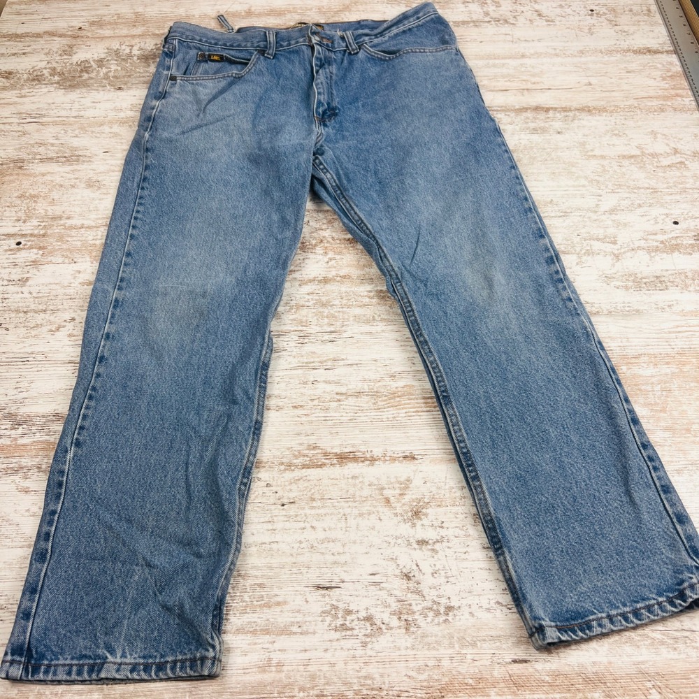 Lee Mens Jeans 38x30 Medium Wash Blue Regular Fit Straight Leg 100% Cotton